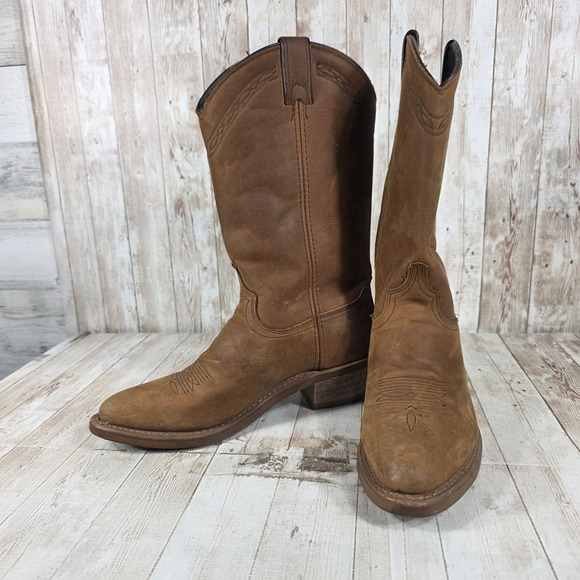 Dan Post Western Cowboy Boots Brown Leather Women Size 8M Square Toe - Picture 5 of 8